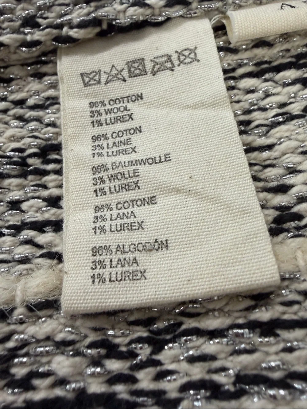 Anthropologie Woven Cotton Wall Hanging Boho Macrame Tassel Black Cream 10x34”